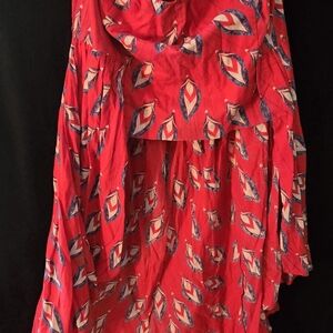 Ashley Stewart Red Assymetrical High Low Strapless Cropped Front Top